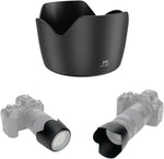 JJC ET-60 lens hood attached to a Canon telephoto lens front view