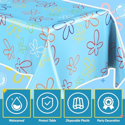 Oudain 2 Sheets Sponge Birthday Party Supplies Blue Ocean Flower Tablecloth 54 x 108 Inch Plastic Table Covers for Birthday Party Decorations - Image 7