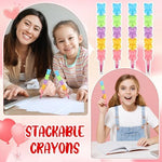 Detailed closeup of the multi colored plastic stacking crayon segments for kids