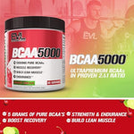 Supplement facts label for Evlution Nutrition BCAA5000 30 servings