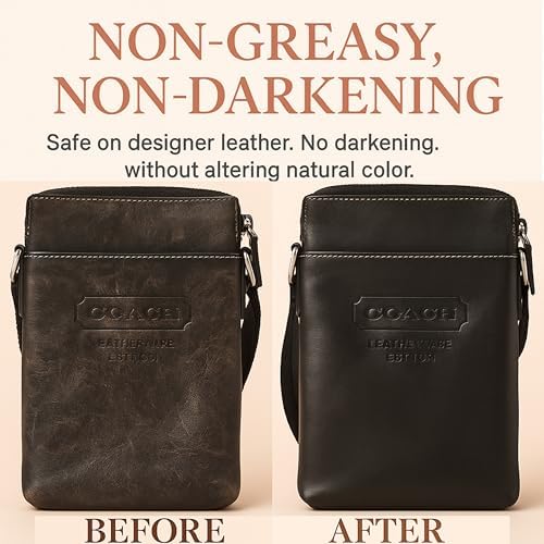Leather Hero purse cleaner cream demonstrating quick absorption on black smooth leather