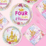 Detailed view of princess castle party plates and napkins