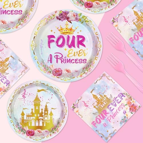 Detailed view of princess castle party plates and napkins