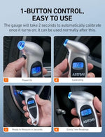 AstroAI digital tire pressure gauge showing PSI measurement setting