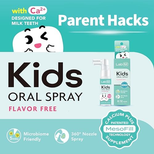 Close up of LAB52 fluoride free oral spray bottle for infants.