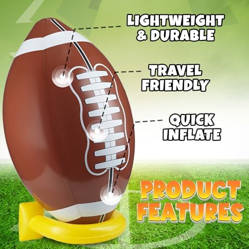 Active family games setup showing the oversized inflatable football and base tee.