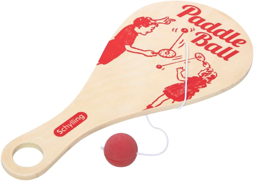Schylling paddle ball front view classic wooden game
