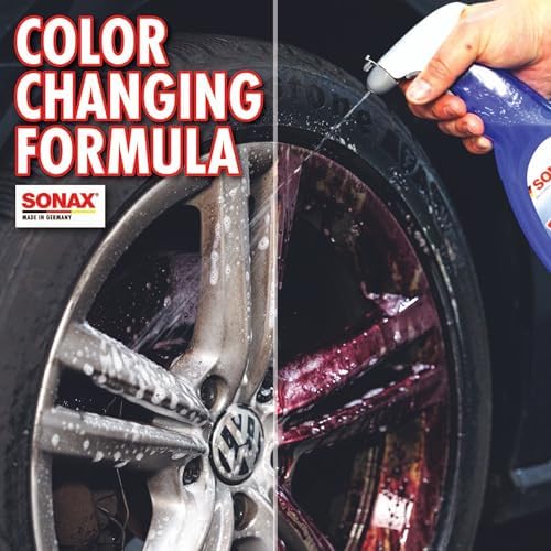 Sonax rim cleaner bottle showing color-changing technology