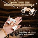 BOSTRON vintage opera glasses displaying the attached luxury gold chain layout.
