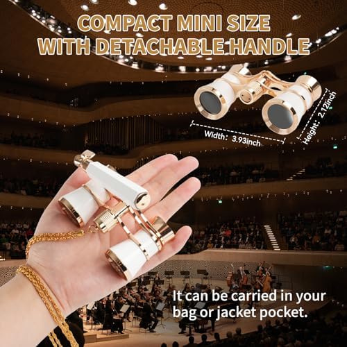 BOSTRON vintage opera glasses displaying the attached luxury gold chain layout.