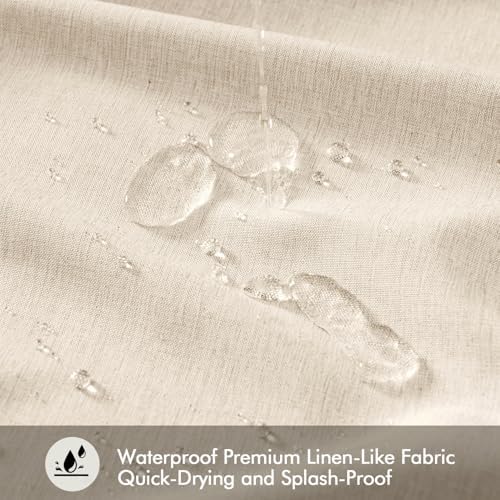 ANRODUO cream linen textured bathroom curtain set demonstrating the weighted bottom hem
