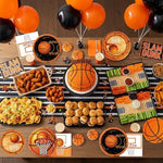 Complete basketball sports party tableware kit layout