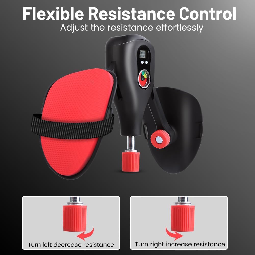 Inspack adjustable resistance thigh master machine in black and red.