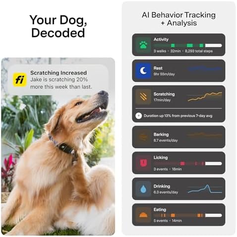 Fi Series 3 Plus smart pet tracking collar showing stainless steel frame