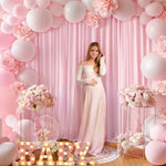 Partisky light pink background curtains showing pole pocket installation close up
