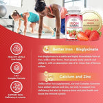 Full product packaging display of ReviNutra iron supplements for adult and kids energy support.