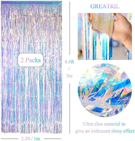 GREATRIL iridescent foil fringe curtains reflecting colorful lights for a euphoria party theme