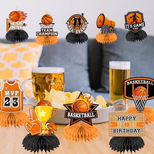 Full set of 12 basketball party honeycomb decorations