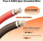Close up of 4 AWG red and black cable shielding