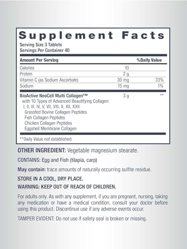 NeoCell multi collagen peptides 120 tablets dietary supplement packaging details for skin hair nails and joints