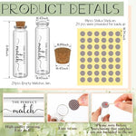 Clear glass favor bottles with natural wood cork lids and honeycomb striker stickers.