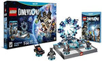 LEGO Dimensions interactive toy pad with Batman, Gandalf, and Wyldstyle minifigures placed on top.