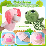 Turtle and rabbit soft plush hand puppets with movable mouths