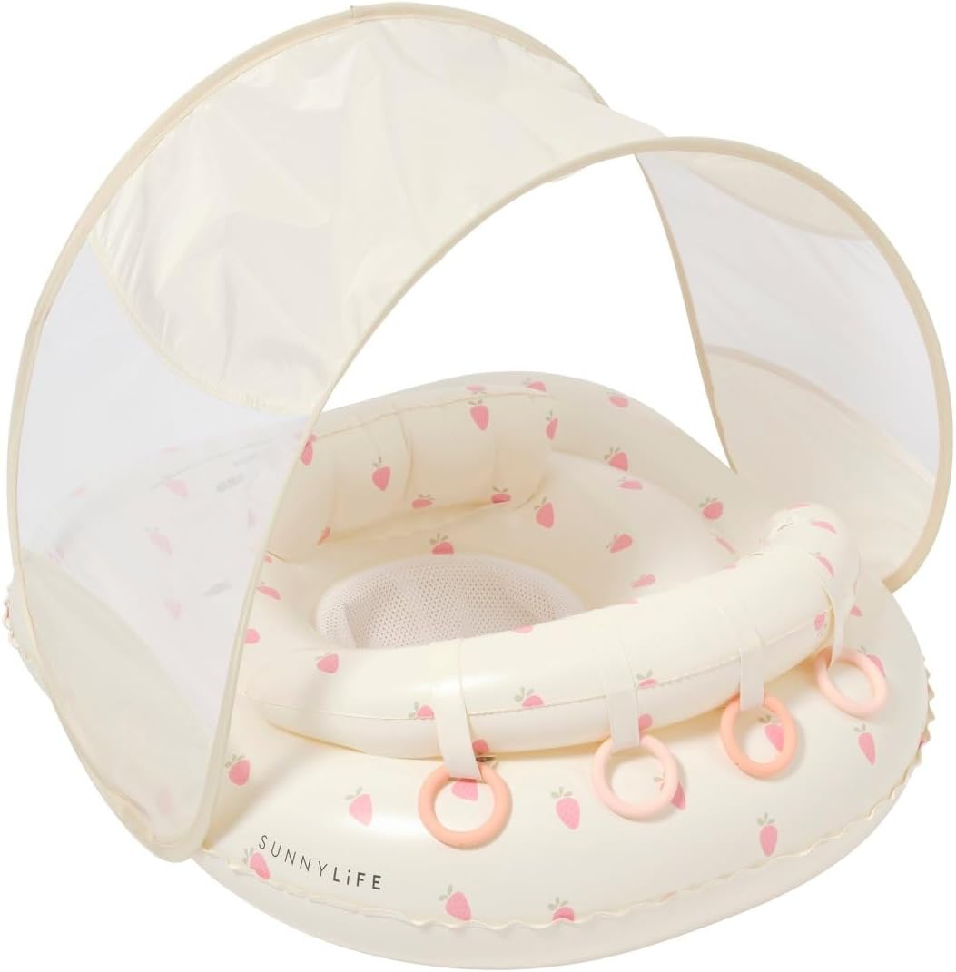 Sunnylife Baby Float With Canopy Strawberry Sunshine Pink front view
