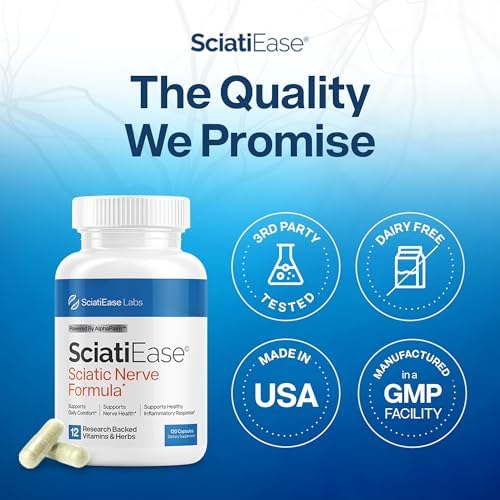 SciatiEase lower back and leg comfort supplement bottle label details and instructions