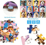 Large educational cardboard jigsaw puzzle pieces spread across a clean room floor for toddlers.