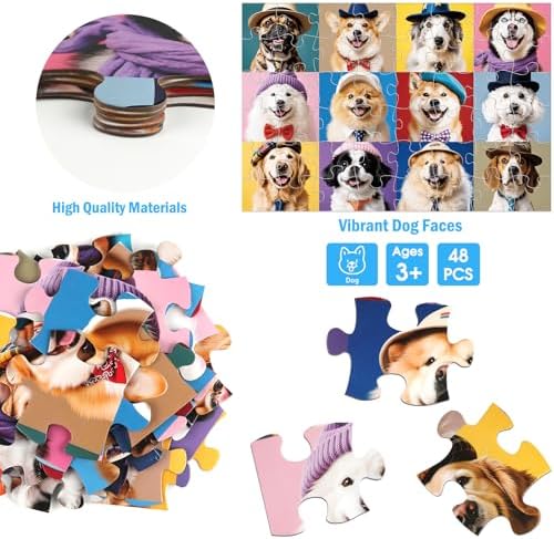 Large educational cardboard jigsaw puzzle pieces spread across a clean room floor for toddlers.