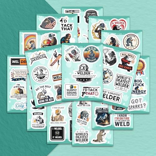Collection of 100 unique welder stickers layout