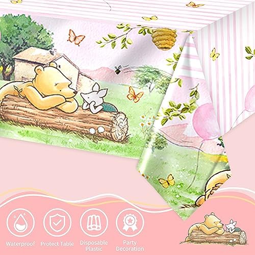 Full display of the fifty four by one hundred and eight inch girls first birthday party supplies