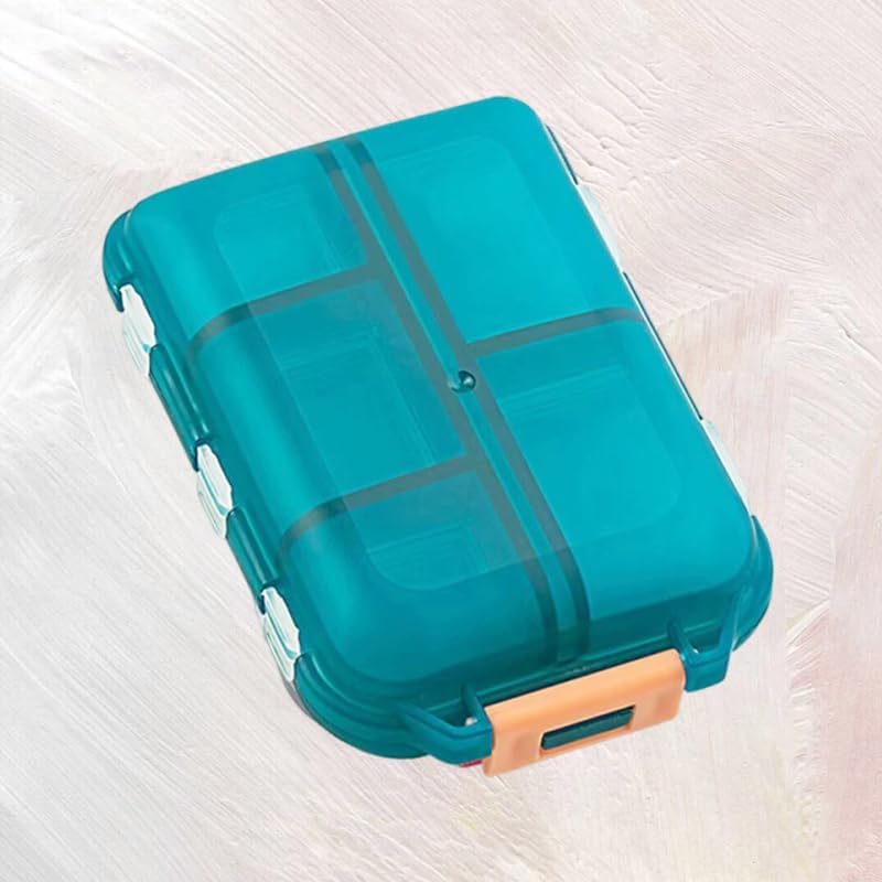 Generic waterproof plastic medicine box front view showing green color and secure buckle lock system.
