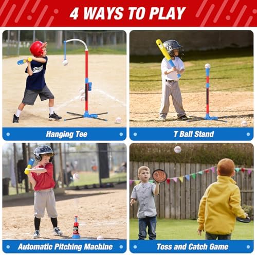 Toddler playing with Qdragon 4 in 1 baseball sports kit