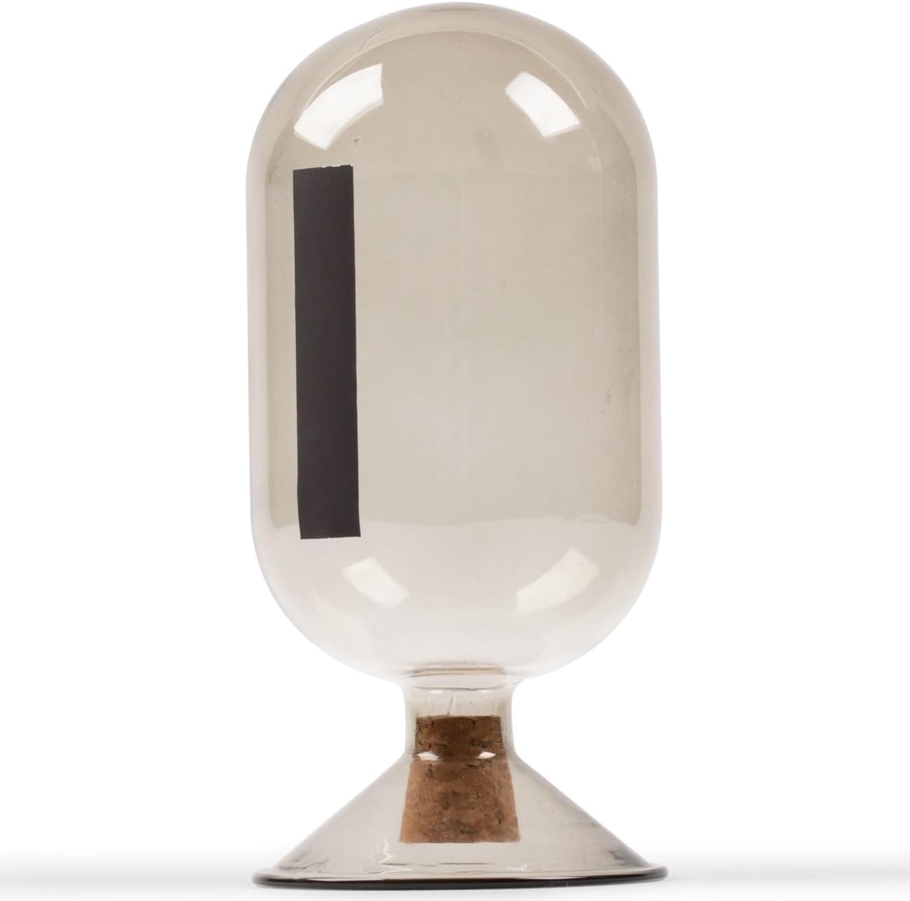 Milavera premium smoke glass cloche front view showcasing smoky grey hand-blown borosilicate glass jar