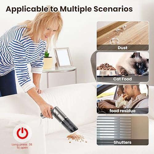 Mzgo compact car vacuum cleaner showing the USB charging port setup close view