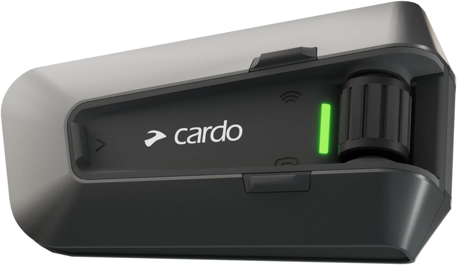 Cardo Packtalk Edge motorcycle communication system front view showing matte gray finish