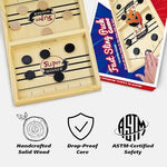 Bakam premium solid wood hockey game board close up on elastic sling