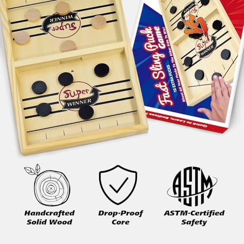 Bakam premium solid wood hockey game board close up on elastic sling