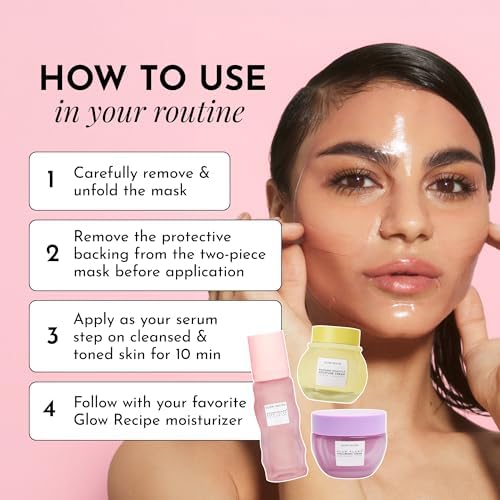 Glow Recipe skincare bundle box revealing three disposable hydrogel face masks with centella asiatica and hyaluronic acid