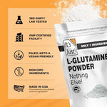 USA imported L-Glutamine powder bottle side view