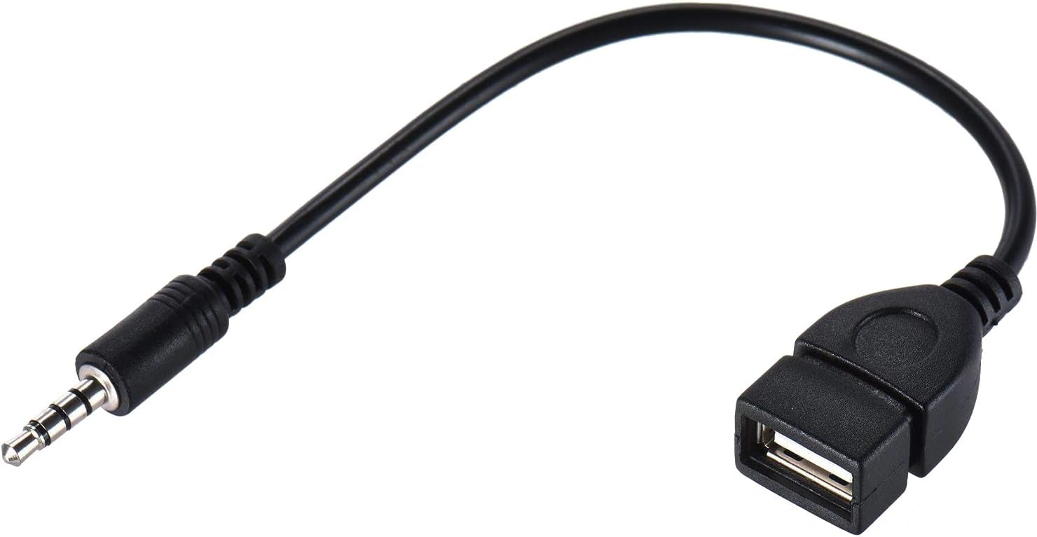 Warmstor 3.5mm AUX male to USB female adapter cable front view