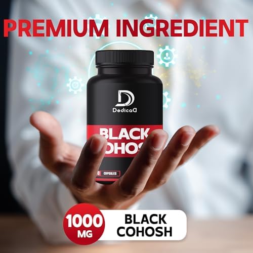 Side view of Dedicad 1000mg Black Cohosh bottle showing dosage
