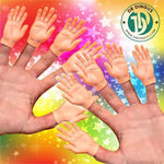 Miniature human hand puppets displaying realistic fingernails and skin wrinkles details