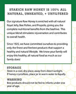 Stakich brand 1211.0g bulk honey jar featuring 100 percent natural beehive superfoods