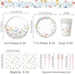 Disposable watercolor floral paper plates showing delicate spring blossom printing details