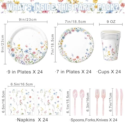 Disposable watercolor floral paper plates showing delicate spring blossom printing details