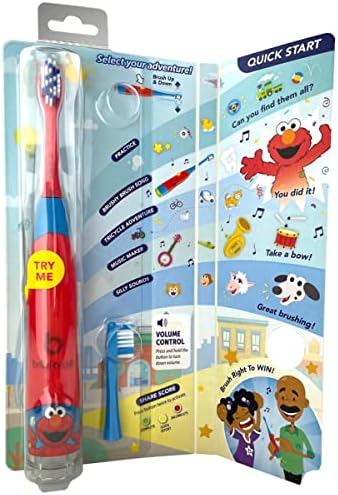 BriteBrush Elmo automatic sonic toothbrush package with two replacement heads and batteries included