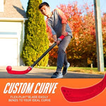 Close up of the customizable flexible hockey blade bent for practice